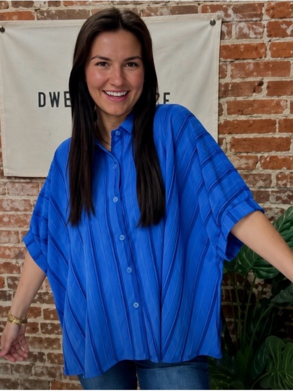 Zenana Outfitters Royal Blue Striped Button Down Shirt